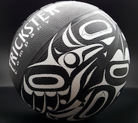 black and white basketball with trickster brand name