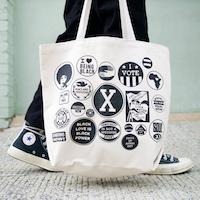 power button tote bag